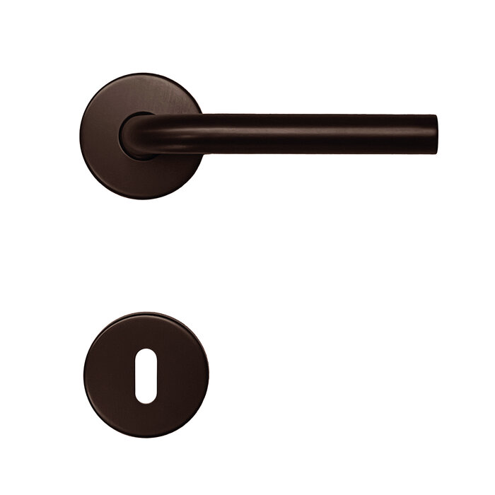 HDD Poignées de porte en bronze mat en forme de L, 19 mm, sur rosace ronde Ø 53 mm