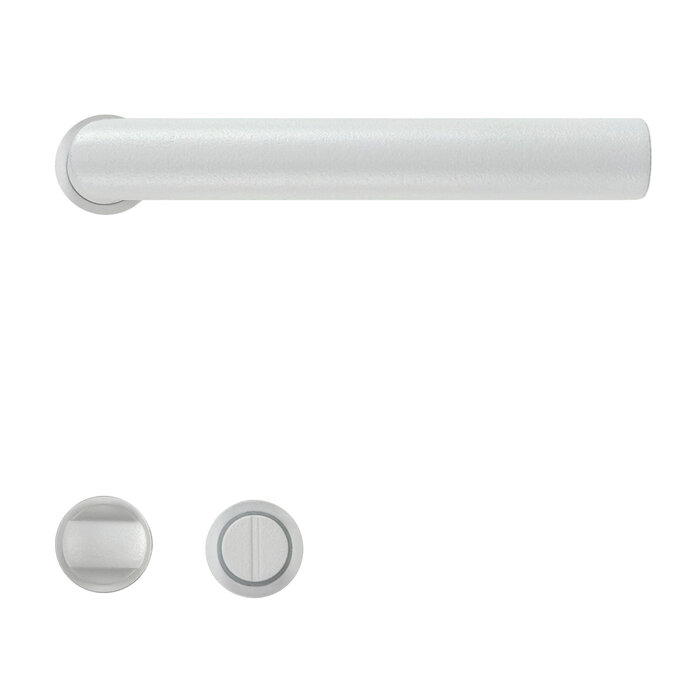 HDD Witte deurklinken met structuur - I-Shape 19 mm  inox plus met minimalistisch rozet  Ø 25mm