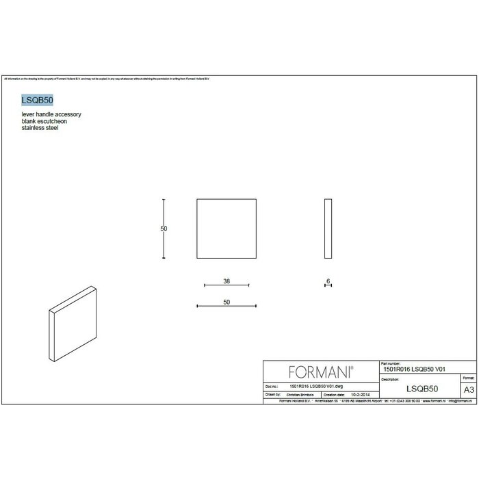 Formani 1 plaque aveugle carrée LSQB50 - PVD noir