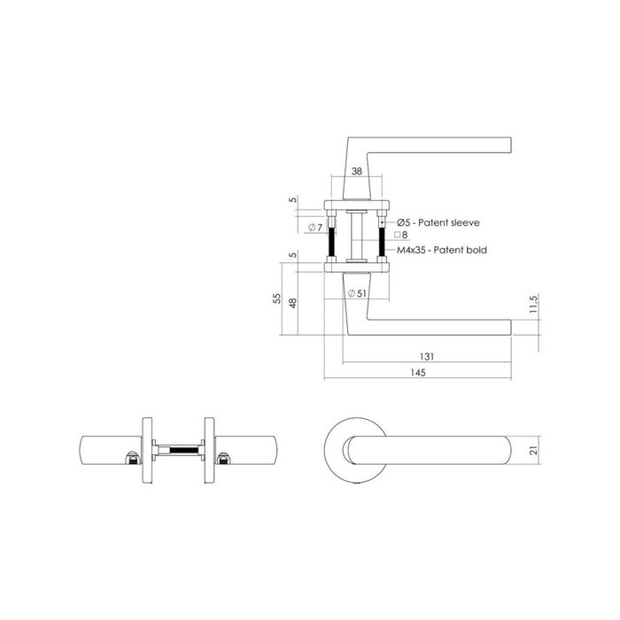 Intersteel Zwarte Intersteel deurklink SORA op rond rozet Ø 51 x 5 mm