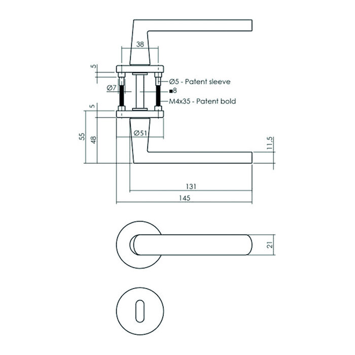 Intersteel Schwarzer Intersteel-Türgriff SORA auf runder Rosette Ø 51 x 5 mm