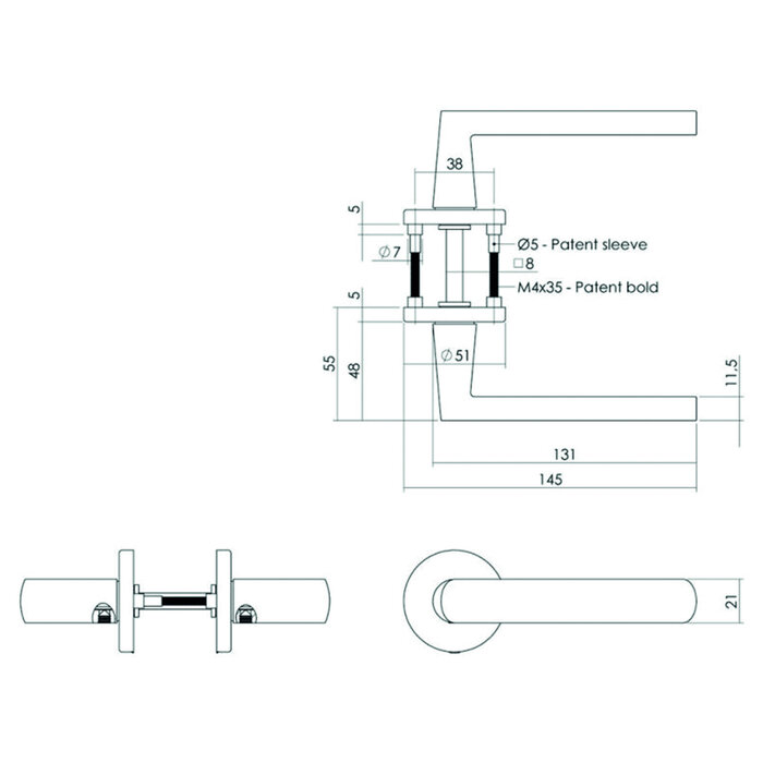 Intersteel Intersteel Türgriff SORA auf runder Rosette Ø 51 x 5 mm Messing matt Titan PVD