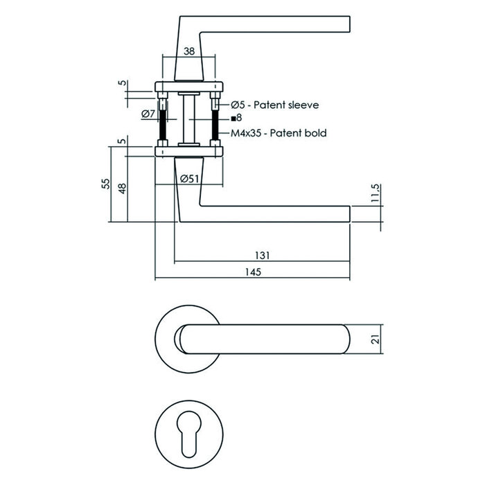Intersteel Intersteel Türgriff SORA auf runder Rosette Ø 51 x 5 mm Messing matt Titan PVD