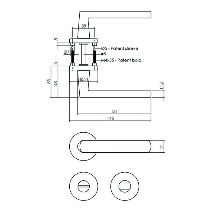 Intersteel Poignée de porte Intersteel SORA sur rosace ronde Ø 51 x 5 mm, laiton, revêtement PVD titane mat