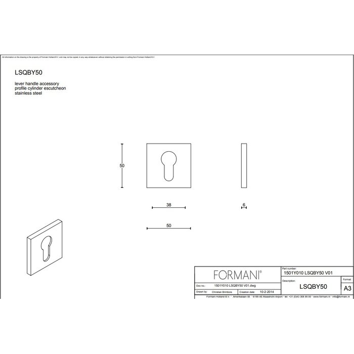Formani 1 Cilinderplaatje square LSQBY50 vierkant - zwart PVD