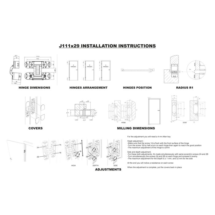DKS Invisible black 3D hinges 111x29mm - 80kg / 2 pieces
