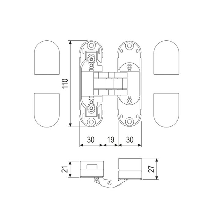 AGB Invisible 3D hinge - 110x30mm - AGB eclipse 2.2 - Black