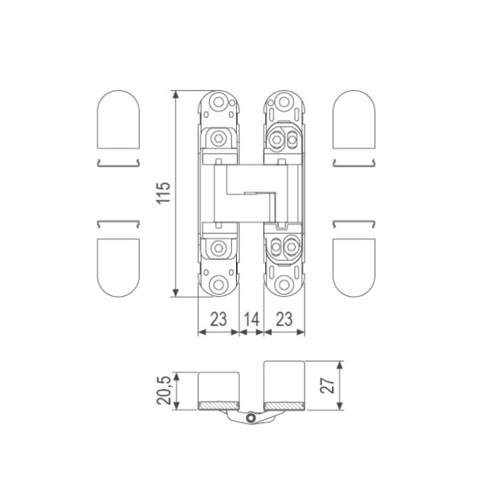 AGB Onzichtbaar 3D scharnier - 115x23mm -  AGB eclipse 3.2 zwart - 40kg/2