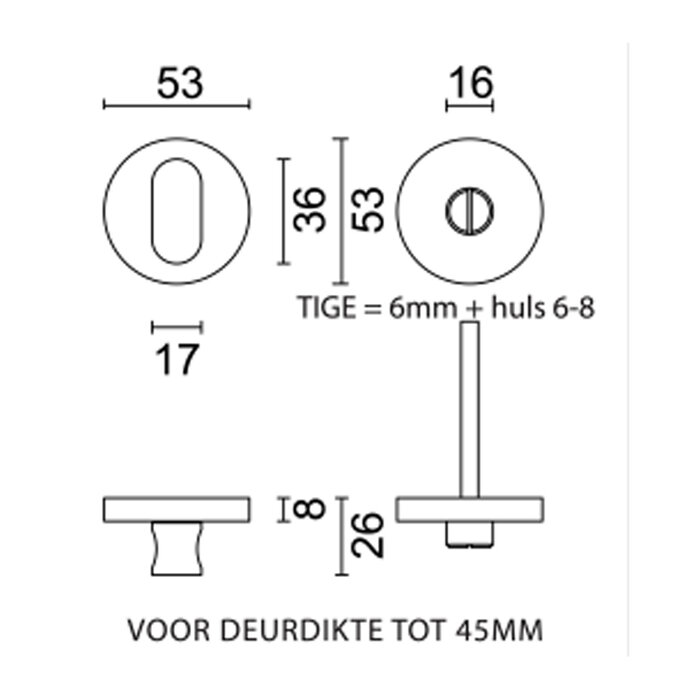 HDD Inox WC-Garnituur zonder indicator – I Shape Zero Ø53x8mm