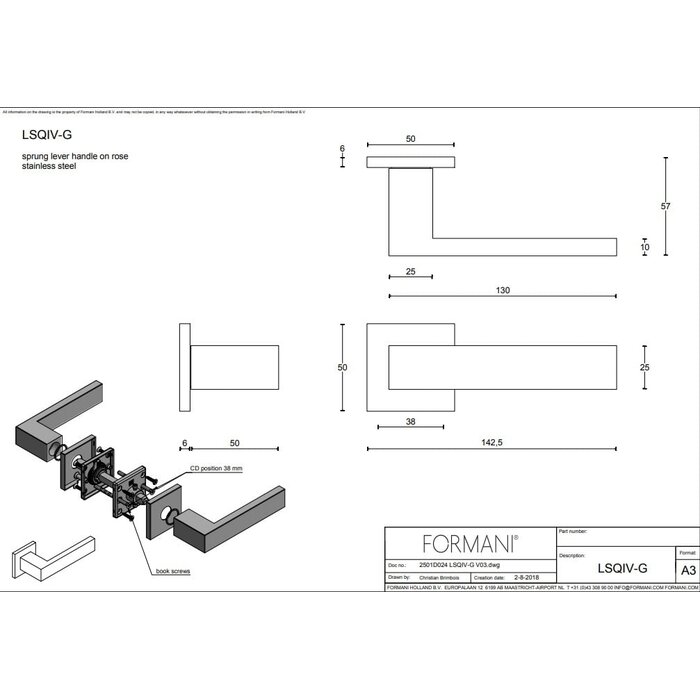 Formani Formani Square LSQIV-G federbelastete Türgriffe - PVD-beschichteter, matter Edelstahl