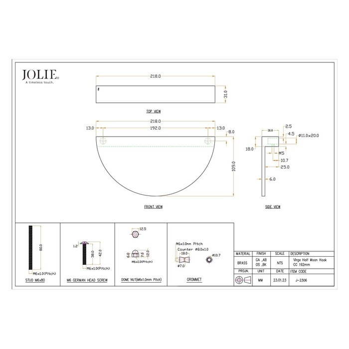 JOLIE JOLIE deurgreep VIRGE - verouderd zilver - cc 192 mm
