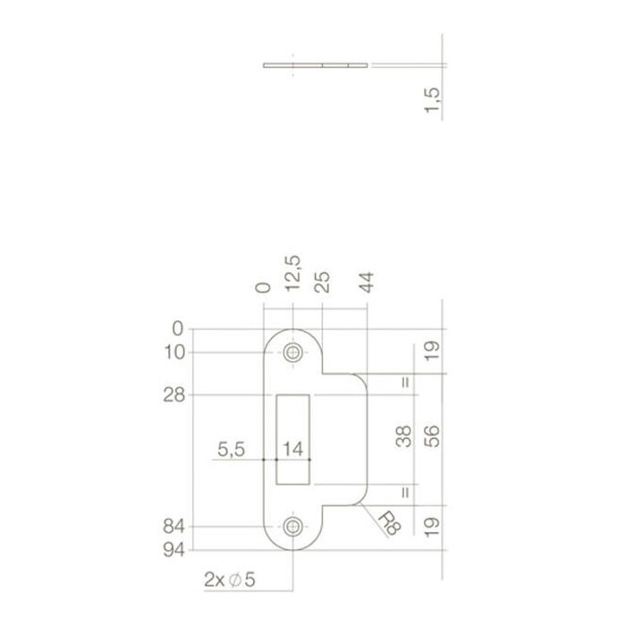 Intersteel Intersteel sluitplaat 94x25/44x1,5 mm met korte lip voor loopslot- RVS