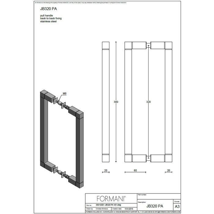 Formani Poignée de porte Formani SQUARE JB320 NP/PS/PA - Acier inoxydable mat - 3 variantes