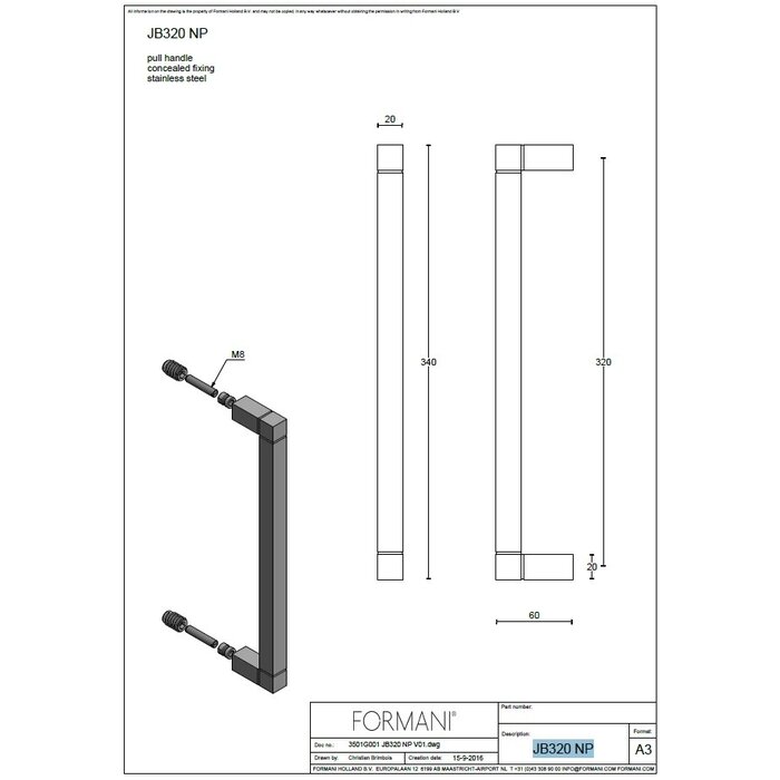 Formani Formani Türgriff SQUARE JB320 NP/PS/PA - Weiß - 3 Varianten