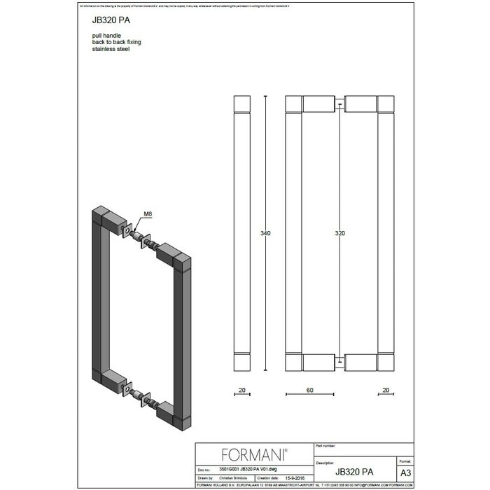 Formani Formani deurgreep SQUARE JB320 NP/PS/PA - Gepolijst RVS - 3 varianten