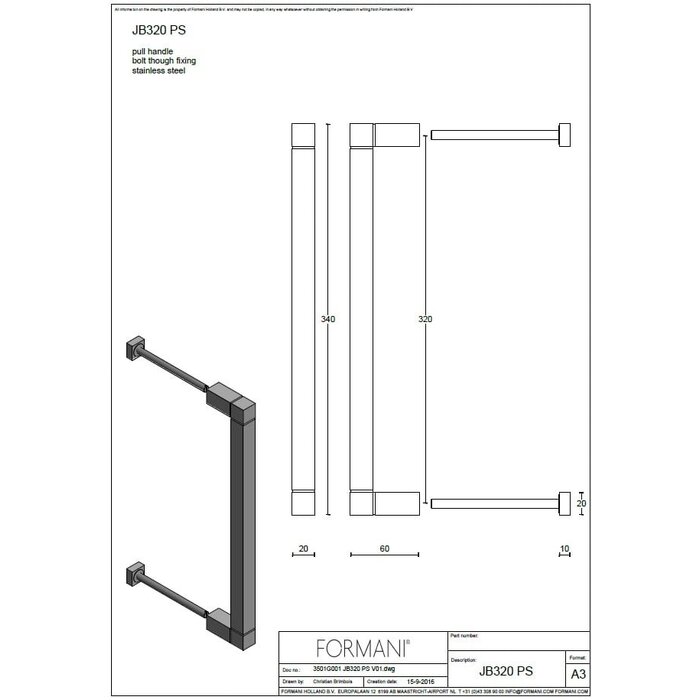 Formani Formani Türgriff SQUARE JB320 NP/PS/PA - Polierter Edelstahl - 3 Varianten