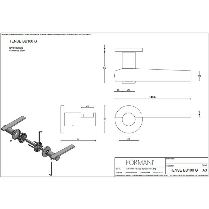Formani Formani door handles TENSE BB100-G - Matt stainless steel