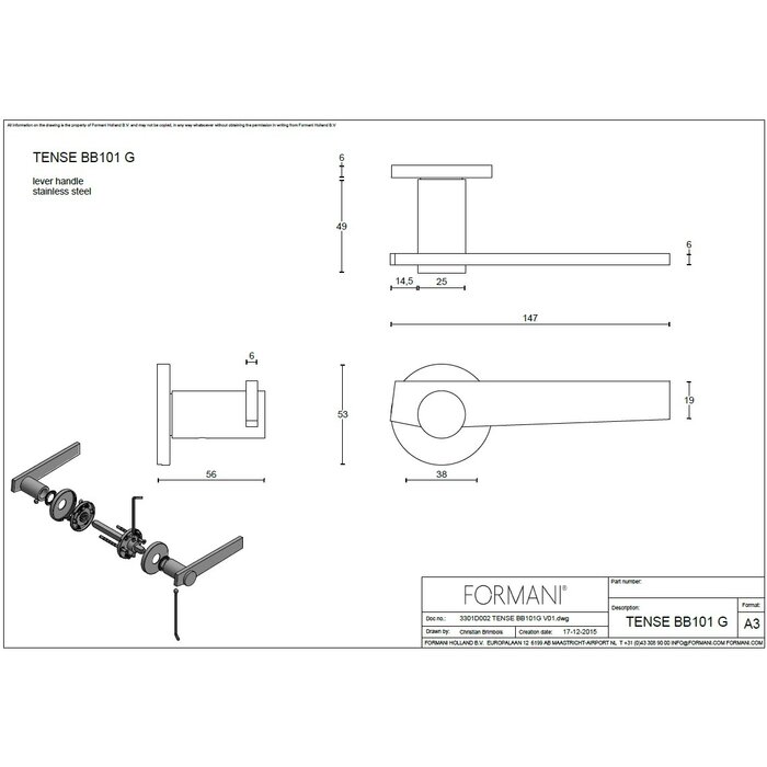 Formani Formani door handles TENSE BB101-G - Matt stainless steel