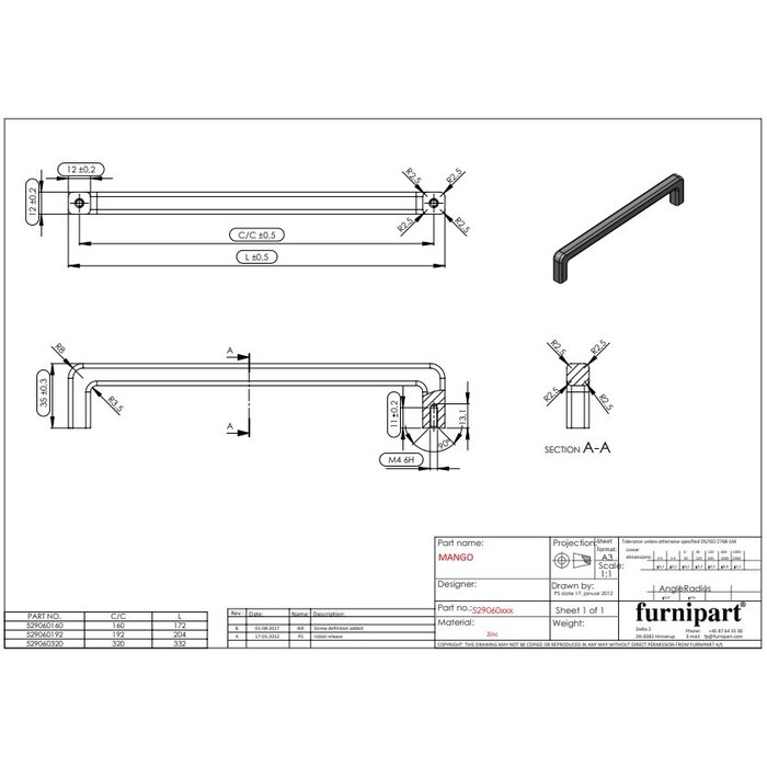 Furnipart Furnipart Möbelgriff MANGO 160 mm matt bronze