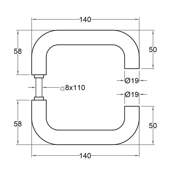 Artitec Schwarze Sicherheitstürbeschläge mit U-förmigen Türgriffen auf schmaler Platte SKG*** 2 x U-förmiger Türgriff - PC 72 oder 92 mm - Kopie