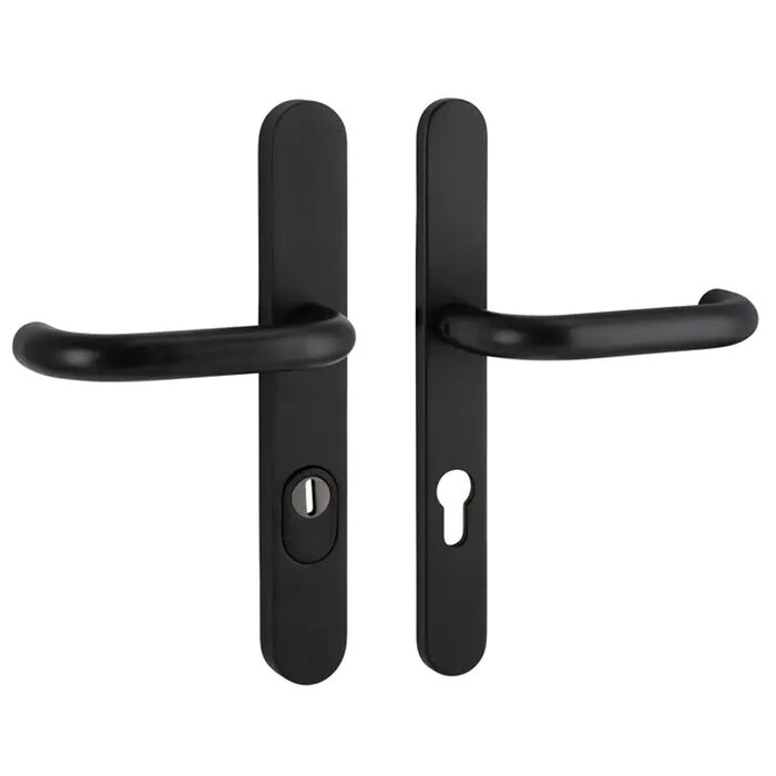 Artitec Quincaillerie de porte de sécurité noire avec poignées de porte en forme de U sur plaque étroite SKG*** 2 x poignée de porte en forme de U - PC 72 ou 92 mm - Copie