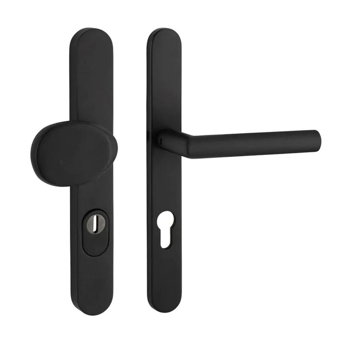 Artitec Schwarzer Sicherheitstürgriff mit Kernzugschutz an schmaler Abdeckung SKG*** Knauf/Türgriff T - PC 72 oder 92 mm