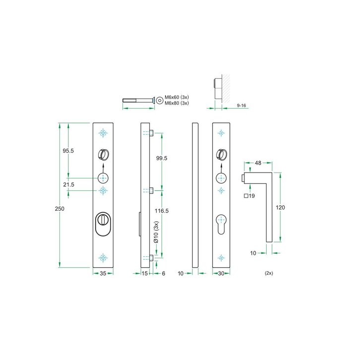 Artitec Quincaillerie de porte de sécurité noire avec protection anti-arrachement sur cache droit SKG*** 2 x poignée de porte METRO - PC 72 ou 92 mm