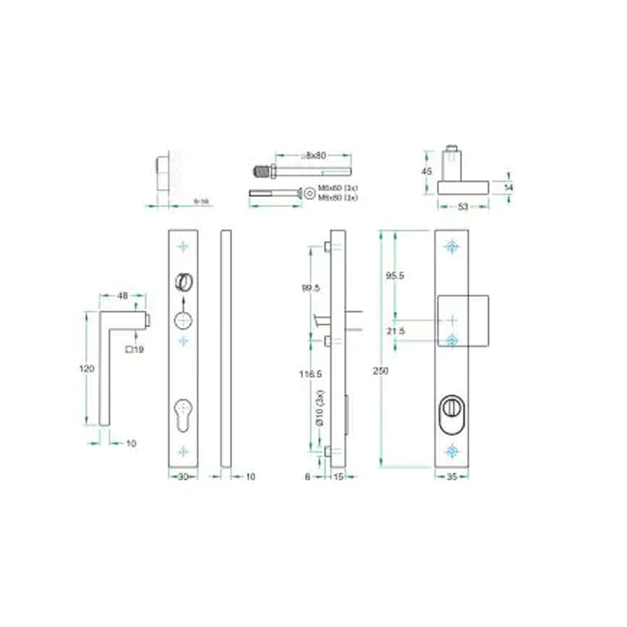Artitec Zwart veiligheidsdeurbeslag met kerntrekbeveiliging op recht schild SKG***  knop/deurklink METRO LINKS - PC 72 of 92 mm