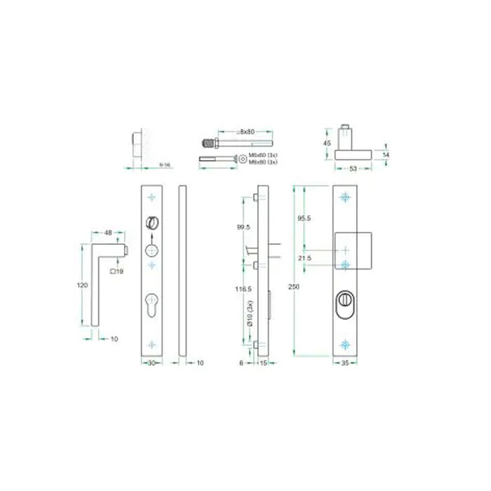 Artitec Schwarzer Sicherheitstürgriff mit Kernzugsicherung an gerader Platte SKG*** Knauf/Türgriff METRO LINKS - PC 72 oder 92 mm