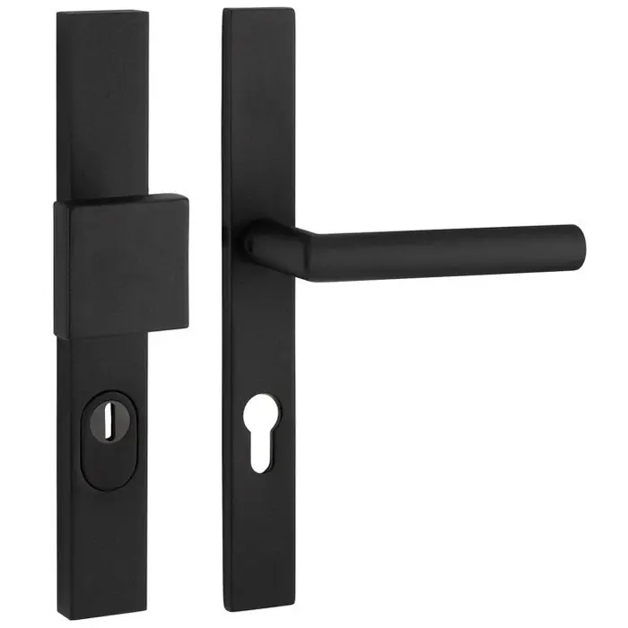 Artitec Schwarzer Sicherheitstürgriff mit Kernzugsicherung an gerader Abdeckung SKG*** Knauf/Türgriff T-Modell - PC 72 oder 92 mm