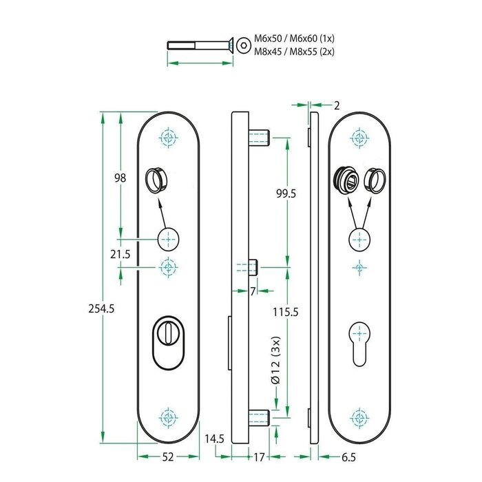 Artitec Black security door fitting with core pull protection on shield SKG*** 2 x door handle U - PC 72 or 92 mm