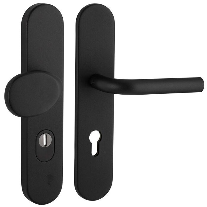 Artitec Black security door fitting with core pull protection on shield SKG*** knob/door handle L - PC 72 or 92 mm