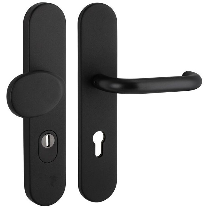 Artitec Black security door fitting with core pull protection on shield SKG*** knob/door handle U - PC 72 or 92 mm