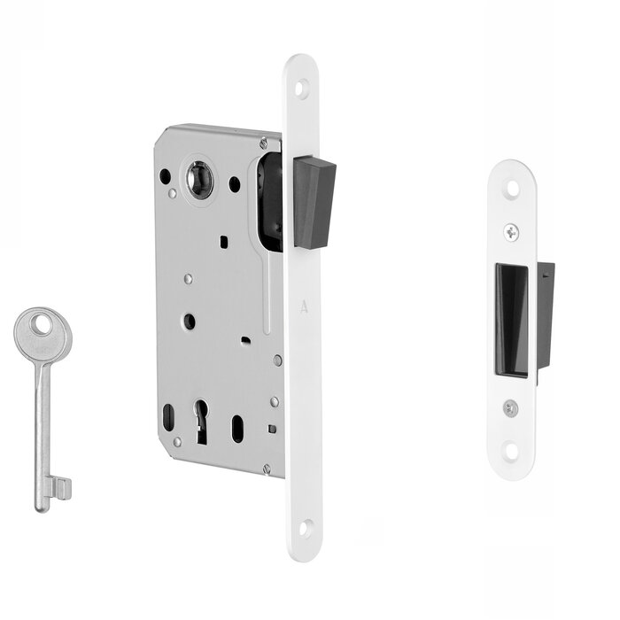 Aprile Matt white magnetic lock 2867 keyhole axle size 90mm - rounded front plate 196x18mm
