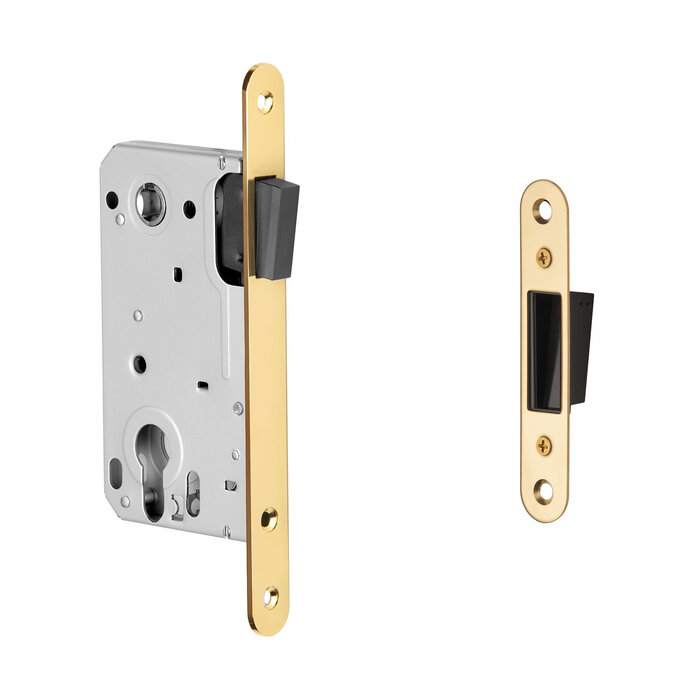 Aprile Magnetic lock 2868 cylinder hole axle size 85 mm - rounded front plate 196x18 mm - polished gold PVD