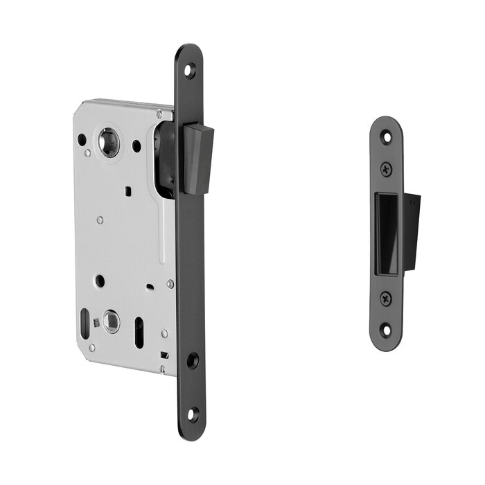 Aprile Matt black magnetic lock 2869 WC axle size 90mm - rounded front plate 196x18mm