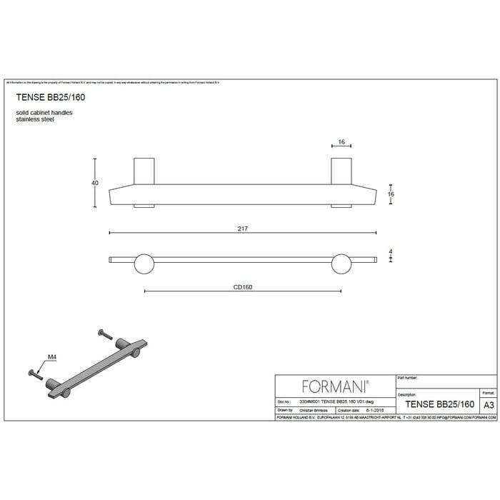 Formani Formani furniture handle TENSE BB25 - Bronze