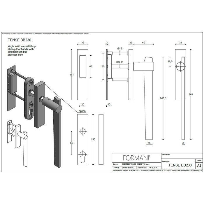 Formani Formani TENSE BB230 Lift & Slide Handle with Sliding Door Handle - Matte Stainless Steel