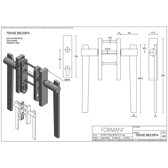 Formani Paire de poignées coulissantes et relevables Formani TENSE BB230PA - Acier inoxydable mat