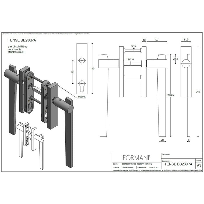 Formani Pair of Formani TENSE BB230PA Lift & Slide Handles - Bronze