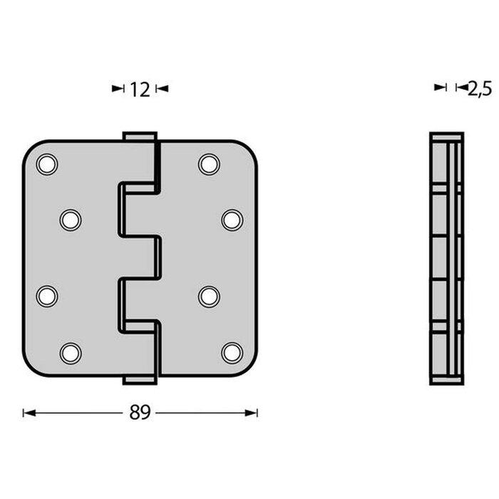Intersteel Intersteel Ball bearing hinge 89x89x2.5mm up to 70 kilos brushed stainless steel