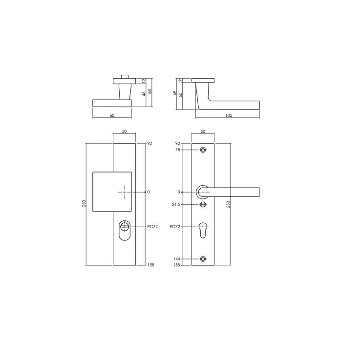 Intersteel Intersteel Sicherheitsbeschlag mit Kernzugsicherung SKG3 Profilzylinder 72 mm Rechtecktürbeschlag