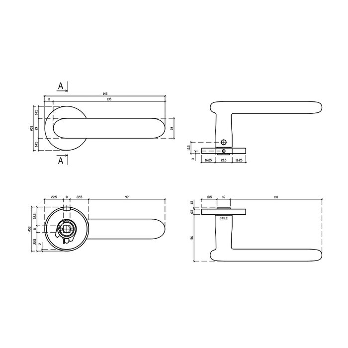 STILE Stile Türgriffe LARKA ROSETTE Ø 53 mm - matt schwarz