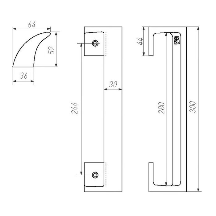 Dauby Poignée de porte PMAF bronze brut (RB) 230 ou 300 mm
