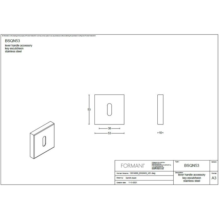 Formani Paar sleutelplaatjes Basics BSQ N53 BL - PVD licht brons