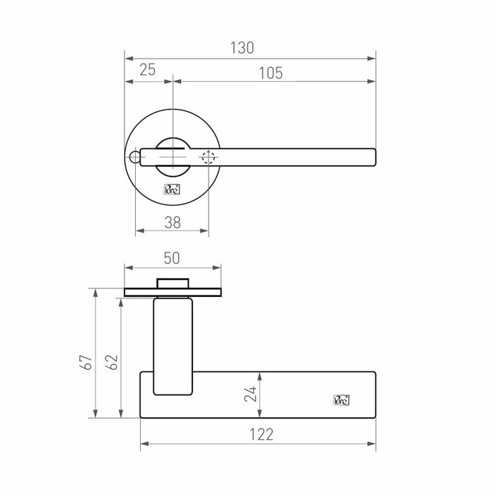 Dauby Poignée de porte Dauby Pure® PH2017-50F sur rosace en métal brut (RM)