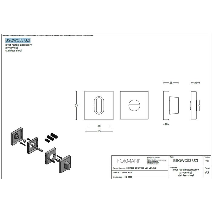 Formani Square toilet set BSQWC53 BL- PVD light bronze - without indicator