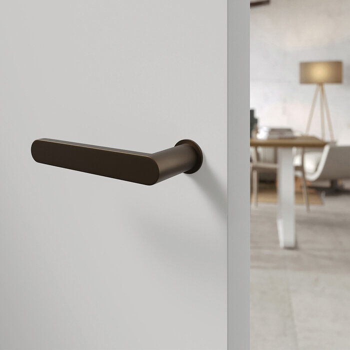 HDD Mat bronzen deurklinken Minimal Build  met minimalistisch rozet Ø 25mm
