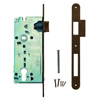 AGB Zylinderschloss AGB mattbronze PC 90 mm + schmale gerade Schließplatte