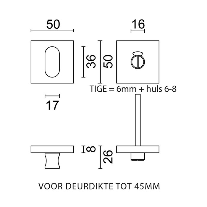 HDD Ensemble de toilette de forme carrée en bronze mat